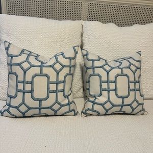 ONE 18” pillow cover blue and white bamboo trellis
